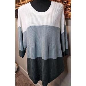 Matty M Women's Colorblock Sweater XXL Grey, Blue, White 765